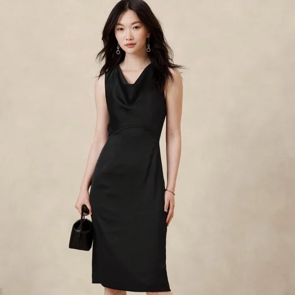 Banana Hammered Satin Knee Length Dress - Picture 1 of 4